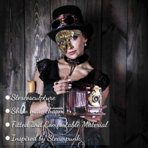 HyperFun steampunk mens masquerade mask ash gold